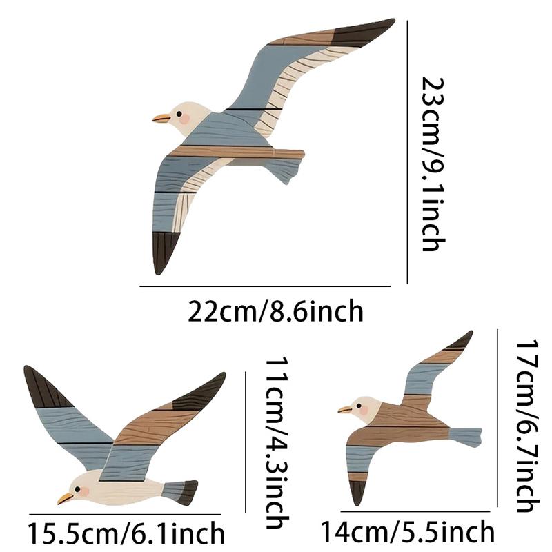 

3Pcs Wooden Seagull Wall Decorations Nautical Coast Theme Retro Beach Marine Bird Living Room Bedroom Wall Art Decoration