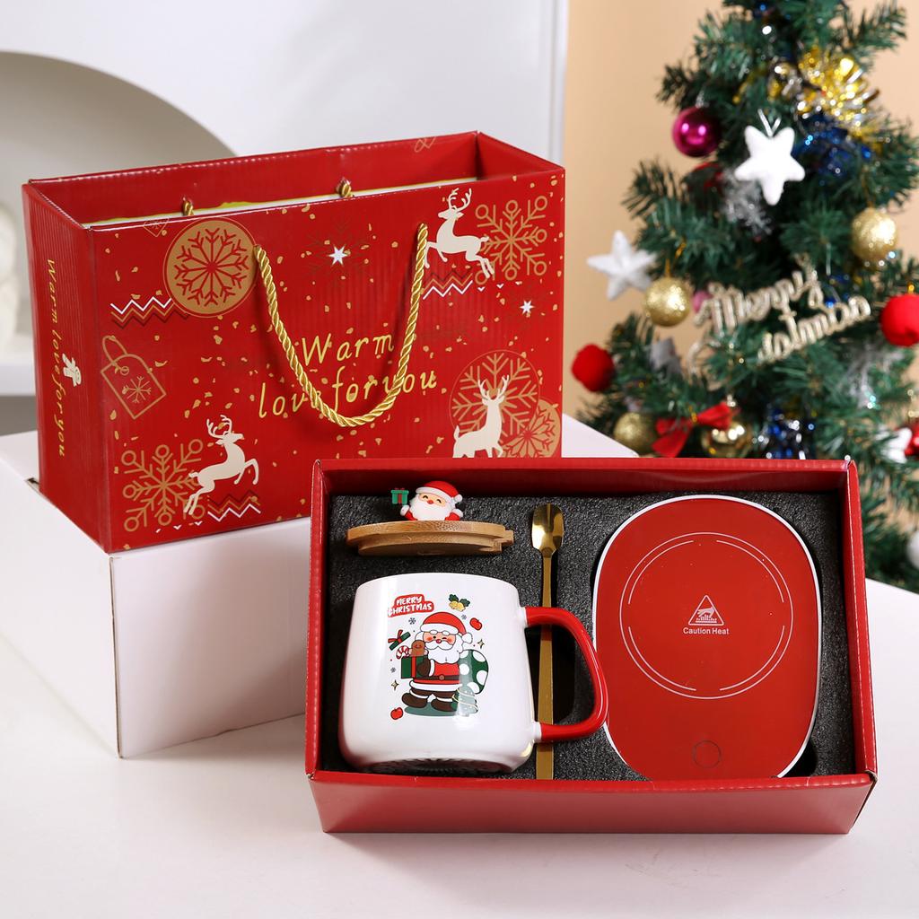 Creative Christmas Gift Box Set New Year Souvenir Mug Water Cup Gift Ceramic Cartoon Santa Claus Coffee Cup With Heating Pad