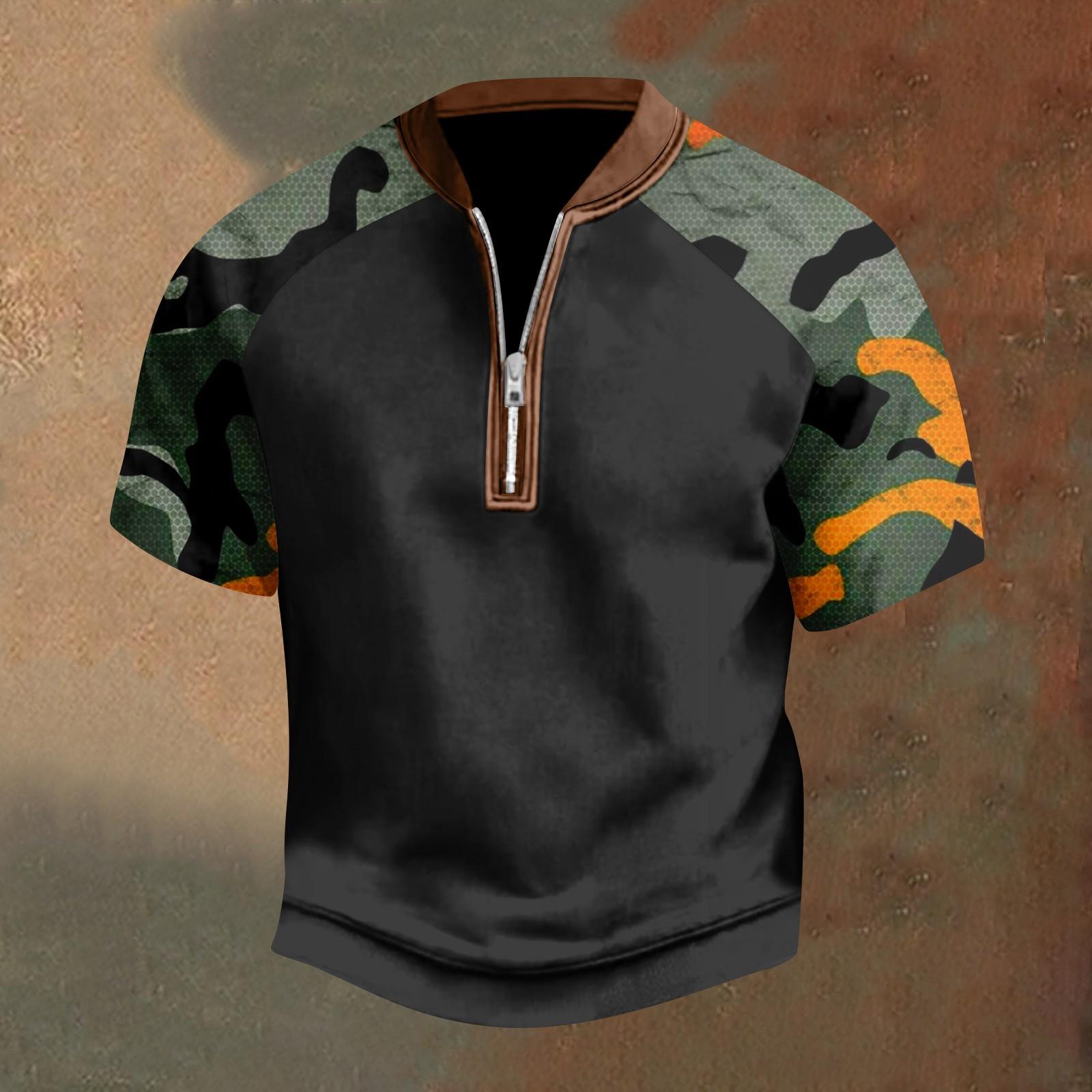 

Мужская повседневная футболка с застежкой-молнией на половину длины и короткими рукавами XXXL оранжевый