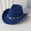 Turquoise Felt Fedora Hat Wide Curved Brim Western Cowgirl Hat  for Party Travel Costume