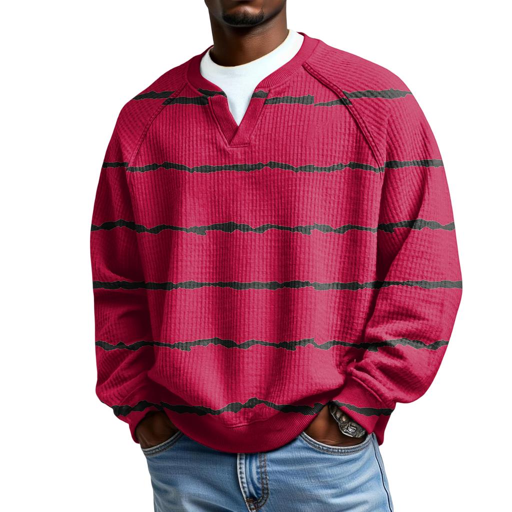 Herrfritidshuva Utomhus V-hals Vågmönster Långärmad