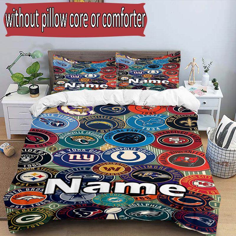 3-teiliges Bettbezug-Set (1 * Bettbezug + 2 * Kissenbezug, ohne Kern), Benutzerdefiniertes Namens-NFL-Muster Bettwäsche-Set, Schlafzimmer-Dekoration Geschenk für Zuhause