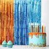 2Pack Blue Dog Foil Fringe Curtains Birthday Party Supplies 3.3x6.6ft Orange Blue Light Blue Tinsel Photo Booth Party Decoration