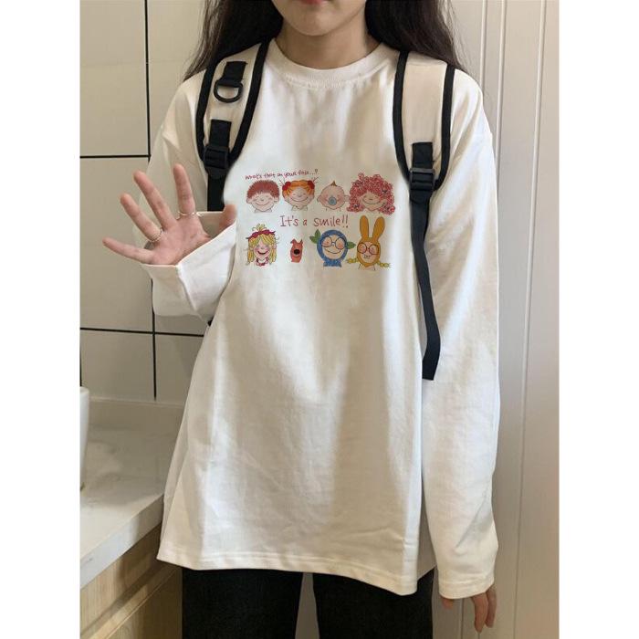 Women's Autumn Long Sleeve T-Shirt - Heavyweight Pure Cotton with Fun Pattern Letter Print