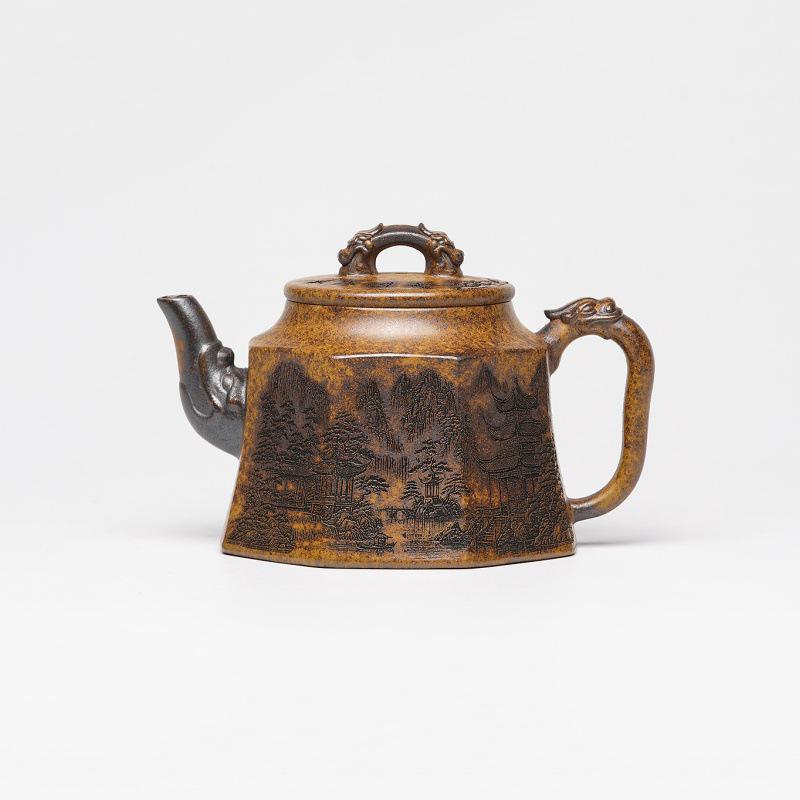 Yixing Zisha Duan Ni Double Dragon Octagonal Handmade Teapot Tea Set Gift