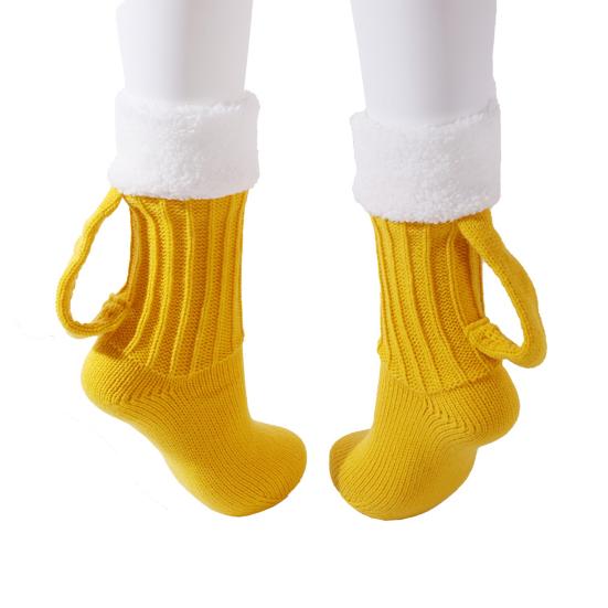 Beer Mug Socks Funny Knitted Crew Socks with Handle Men Women Autumn Winter Floor Socks for Christmas Halloween Birthday Gifts