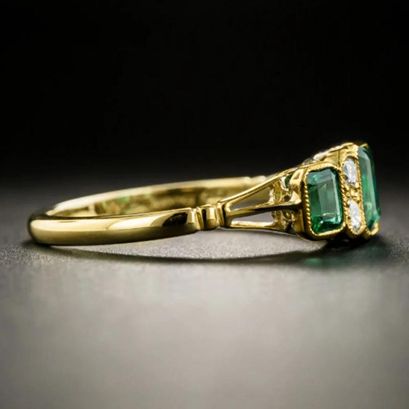 Huitan Vintage Grün / Weiß CZ Luxus Damenringe Geometrisch Geformt Goldfarben Nobler Damenring für Party Schicker Schmuck Neu