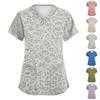 Women's Fashion V-Neck Short-Sleeve Top with Pockets, Polka Dot Print Caregiver Uniform