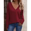 Solid Color V-neck Loose Long-sleeved T-shirt Button-down Top