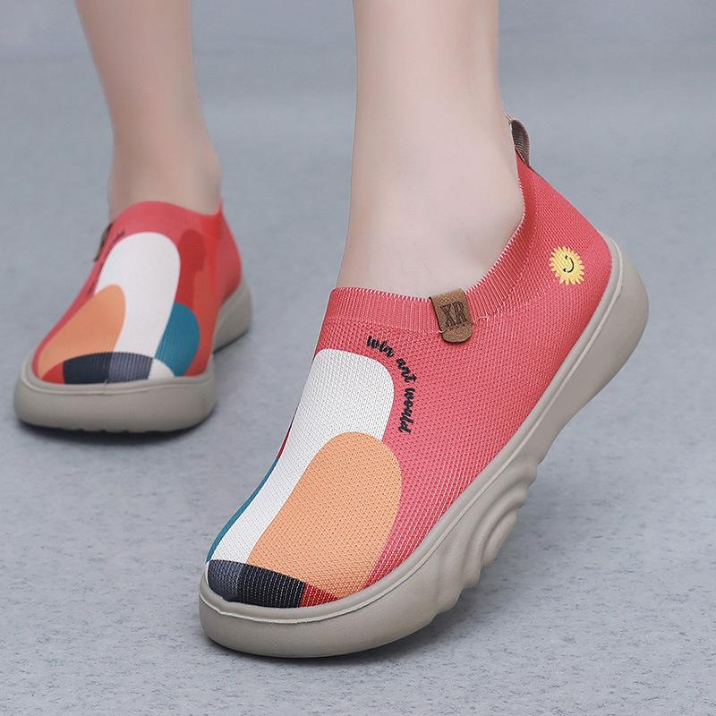 Spring and Autumn New Cloth Shoes Trend Painted Casual Single Shoes Soft Sole Soft Surface Fly Woven Thick Sole One Pedal Women's Shoes