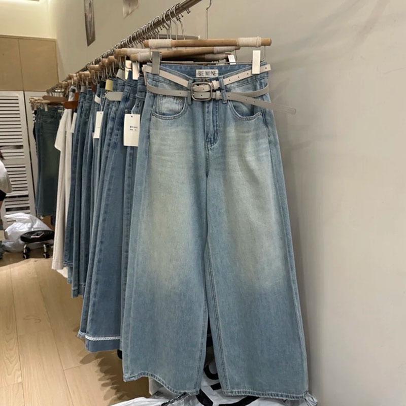 Thirteen Rows 2025 Spring/Summer Korean Style High Waist Wide Leg Jeans for Women