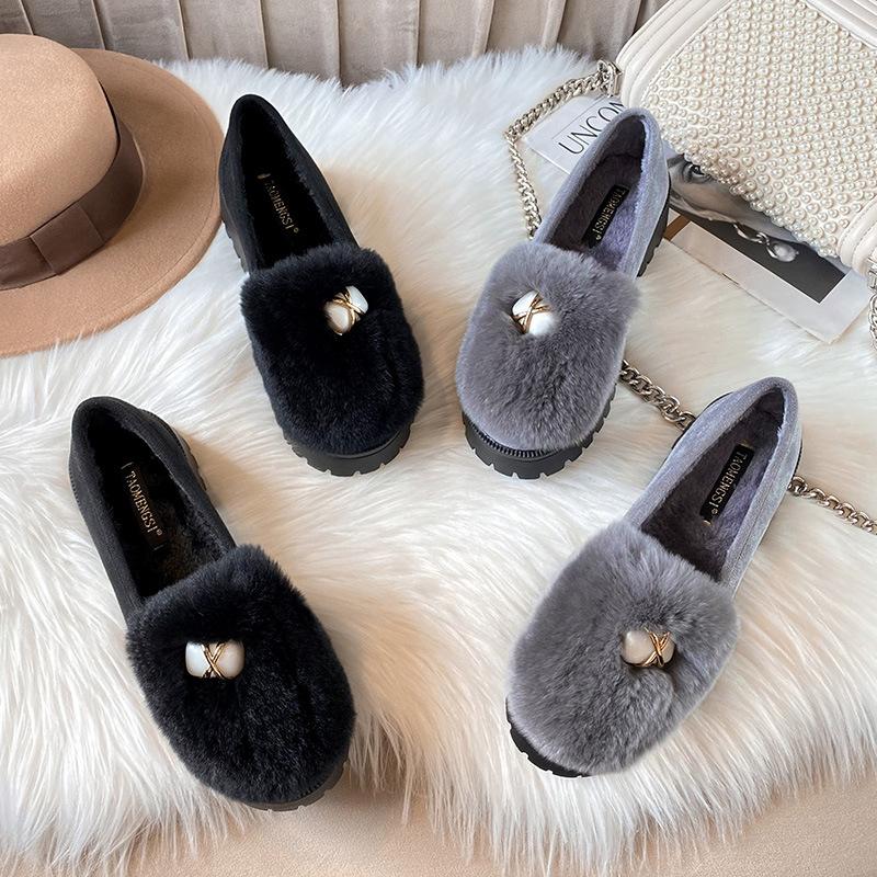 T57 Women's Shoes Winter Velvet Outer Wear Velvet Women's Shoes Warm Thick-soled Fluffy Shoes Women's Cotton Shoes Women's