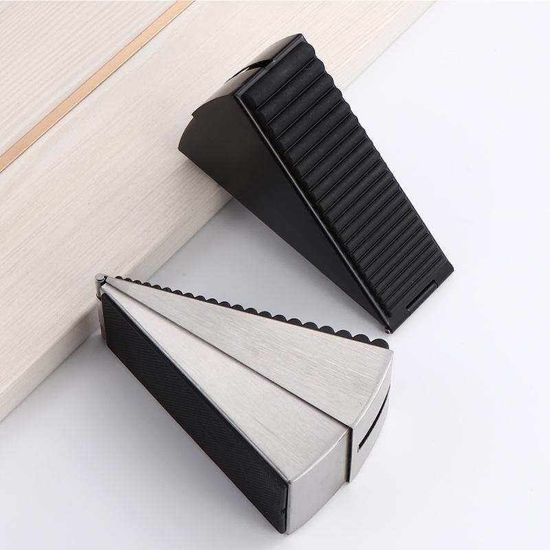 304 Stainless Steel Raised Anti-Slip Rubber Door Stopper with Nail-Free Floor Mount and Anti-Collision Spring