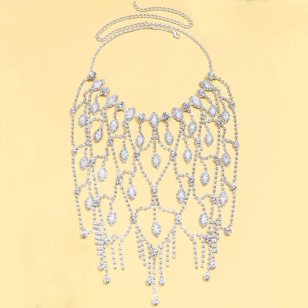 Long Tassel Rhinestone Necklace Women's High Sense Temperament Light Luxury Full Diamond Neck Chain Versatile Accessories