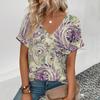 2025 Elegantes und Bequemes Damenmode Kunst Blumenmuster T-Shirt Sommer Freizeit Leichtes Kurzarm-Kleidungsstück