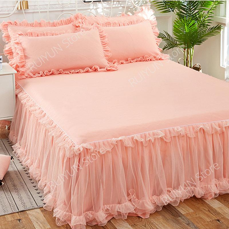 Elegant Princess Bed Skirt Non-slip Mattress Cover Ruffled Lace Bed Skirt Bedsheet Bed Cover Protector Home Bedspread Bed Skirt