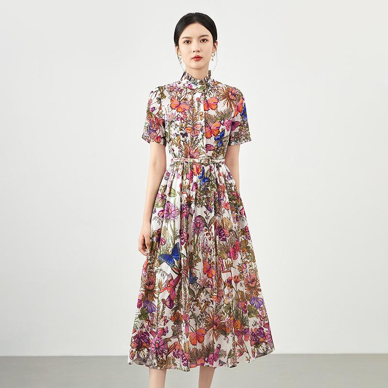 Elegantes A-Linien-Kleid mit floralem Muster im französischen Stil und taillierter Silhouette