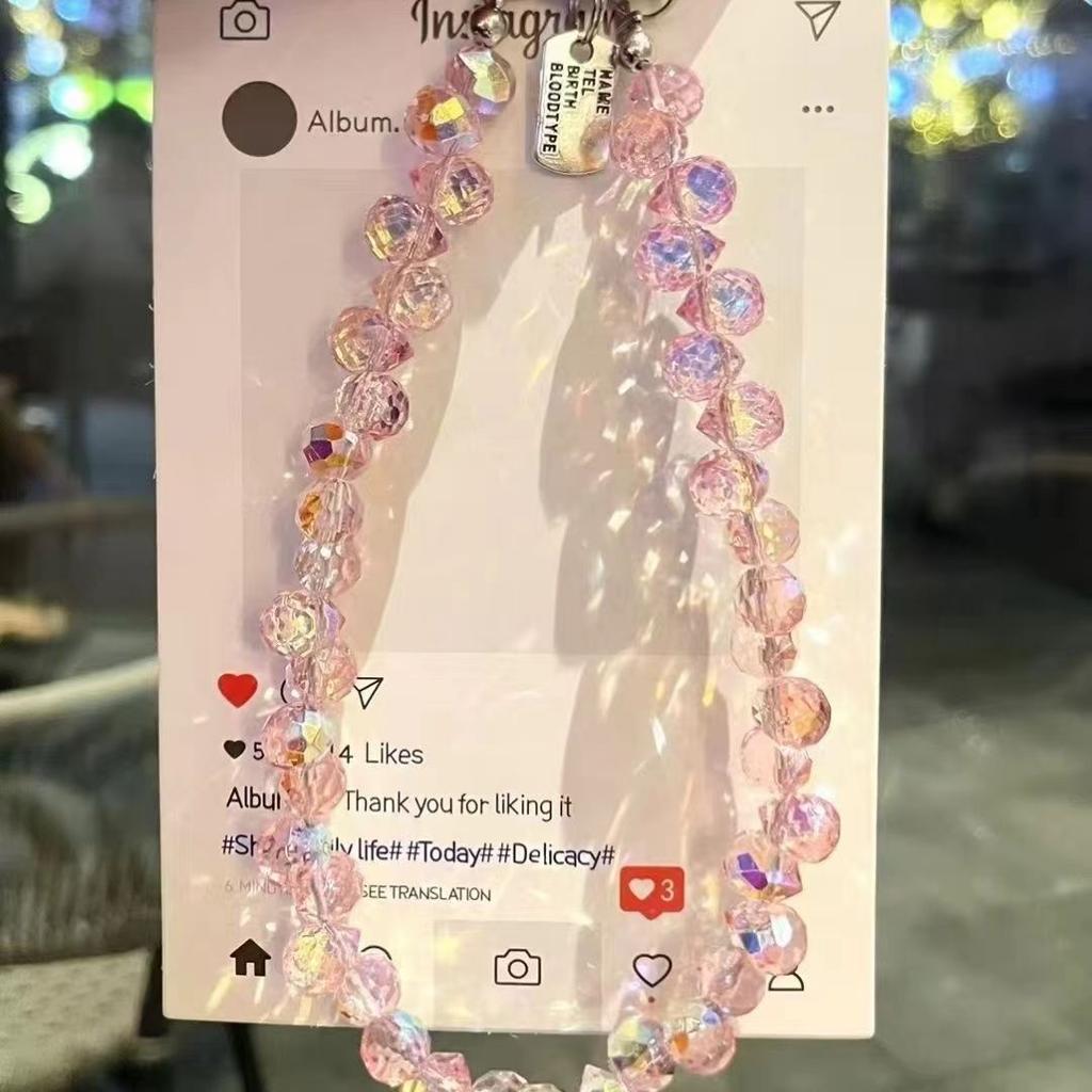Artificial Crystal Beaded Phone Wrist Strap with Water Drop Hanging Chain Handmade Sparkling Jewelry Pendant for Women