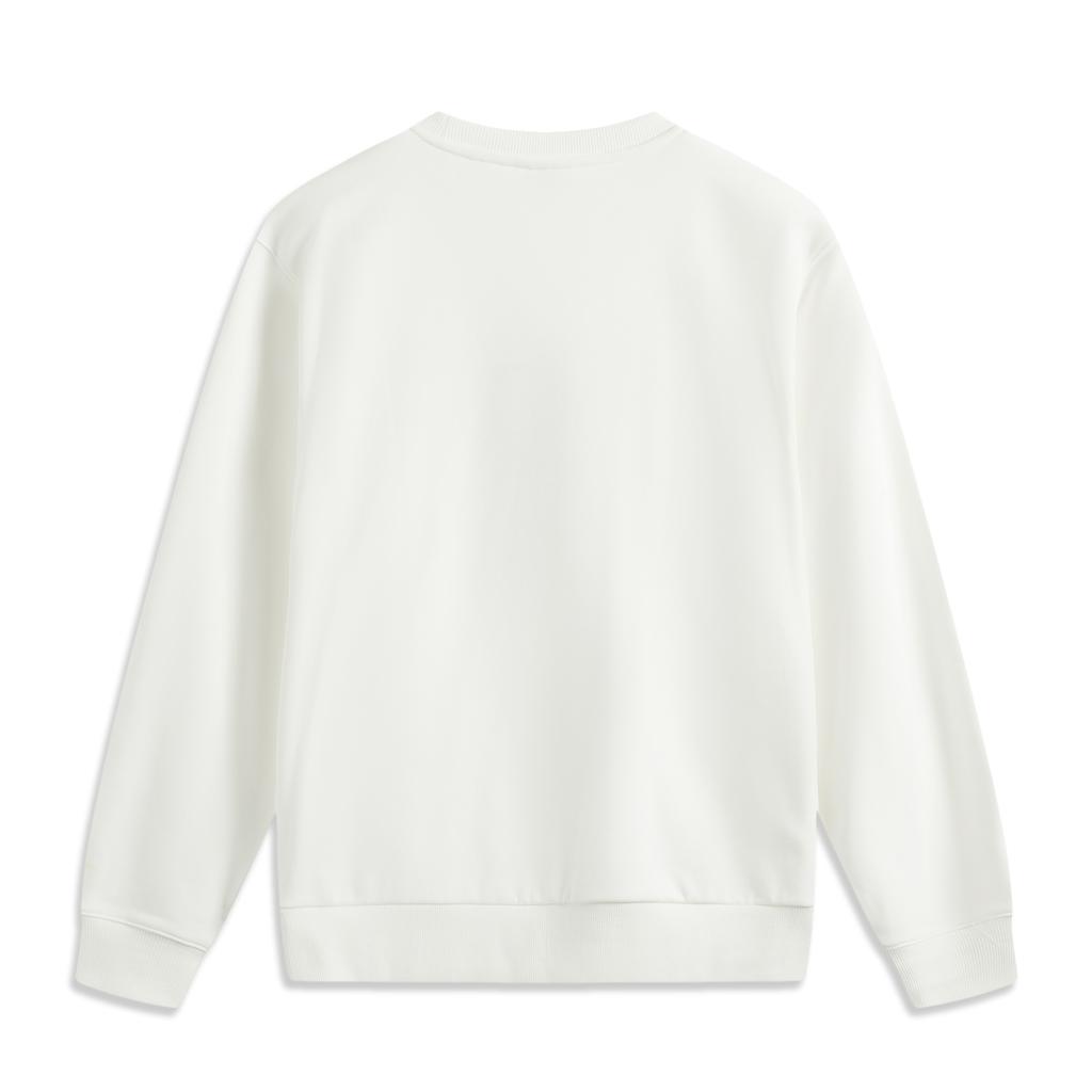 Li Ning Sports Lifestyle Series Comfortable Casual Loose Simple Round Neck Pullover Sweatshirt Unisex sweatshirt Off-White AWDV247-1