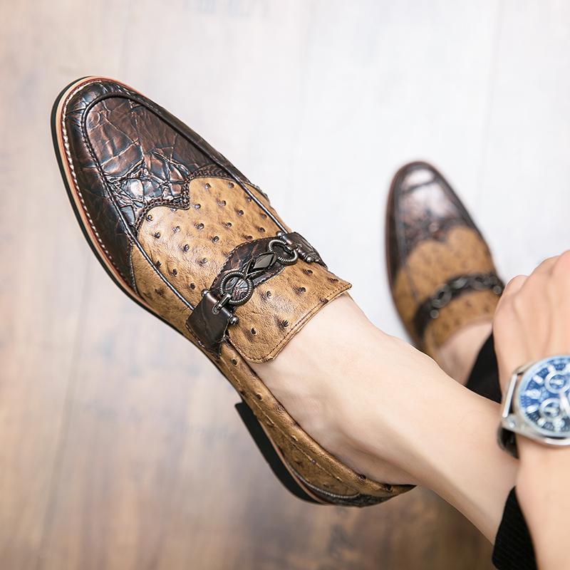 Retro Metal Buckle Leather Men Shoes Luxury Quality Leather Loafers Wedding Banquet Party Social Dress Men Shoes Comfort