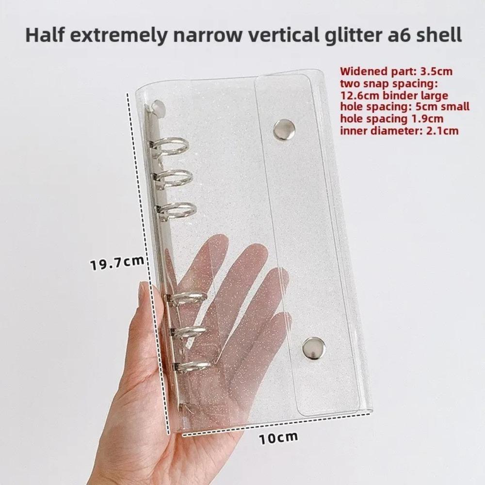 A6 Loose Leaf Cover 6-Hole Narrow Double Buckle PVC Notebook Cover Half Laser Transparent Detachable Design Flip Cover