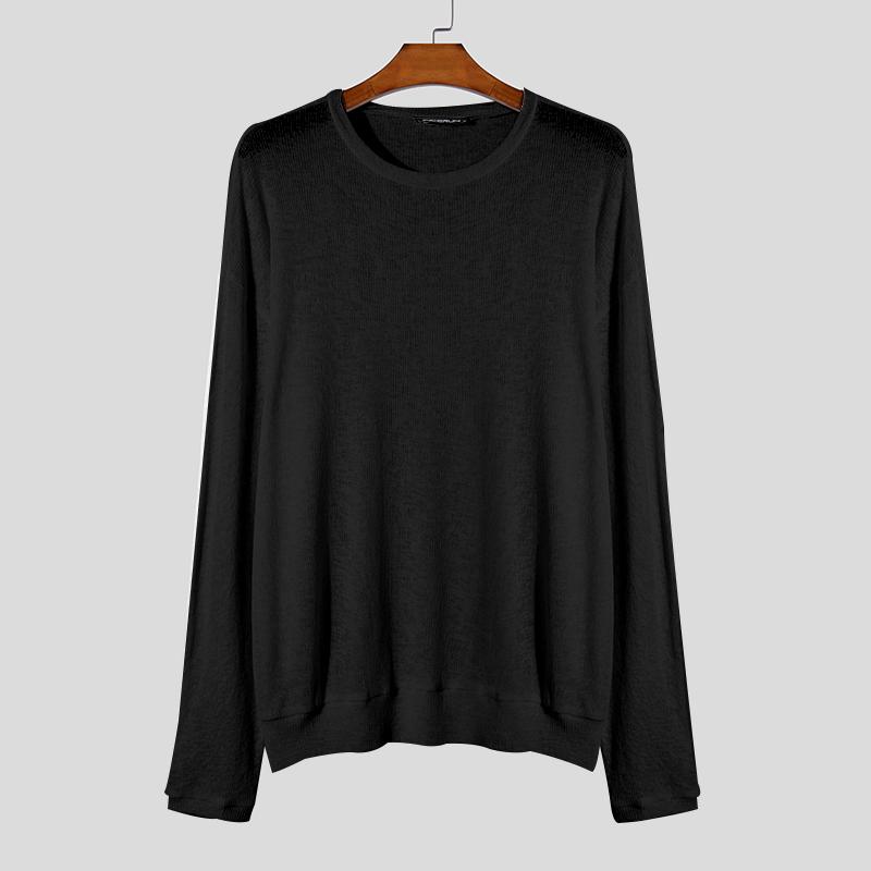 

INCERUN Мужские осенние тонкие трикотажные свитера с длинным рукавом, топы, майки 3XL чёрный