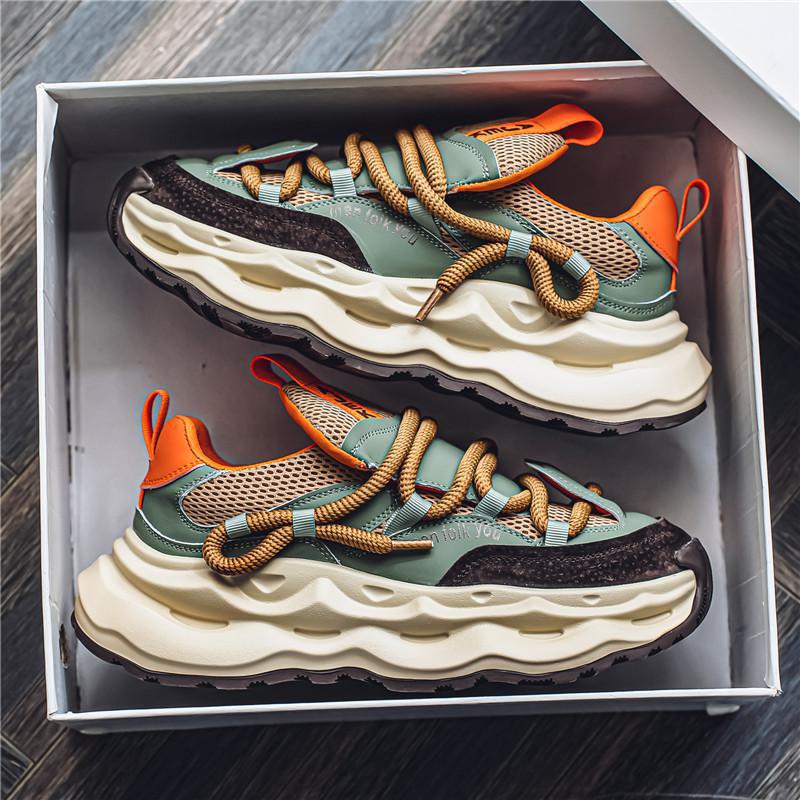 Men's 2024 Trendy Breathable Mesh Sneakers - Casual Sports, Thick Sole, Heightening Dad Shoes