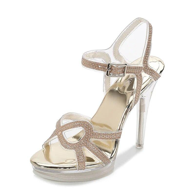 Women Crystal Heel sandals 12cm Ladies Stiletto Shoes Crystal Stained Glass Strip Color Diamond Sexy Fashion Sandals 12cm Heel WZ