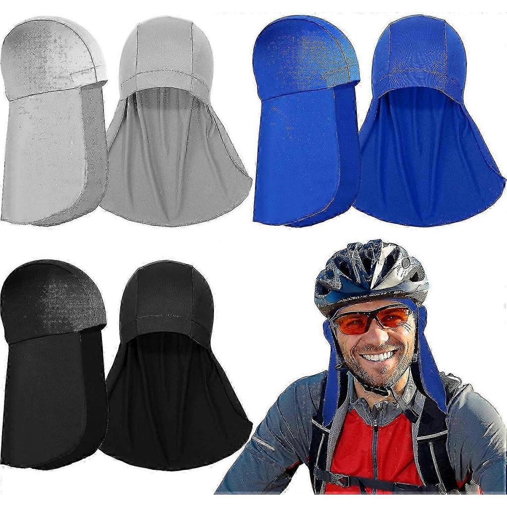 3 Stück Helm-Inlay mit Gesichtsmaske, Kühlende Sturmhauben Schweißableitende Mütze mit Schwanz Sonnenschutz Radsport Laufen Nackenschutzmütze für Herren Damen, 3 Farben