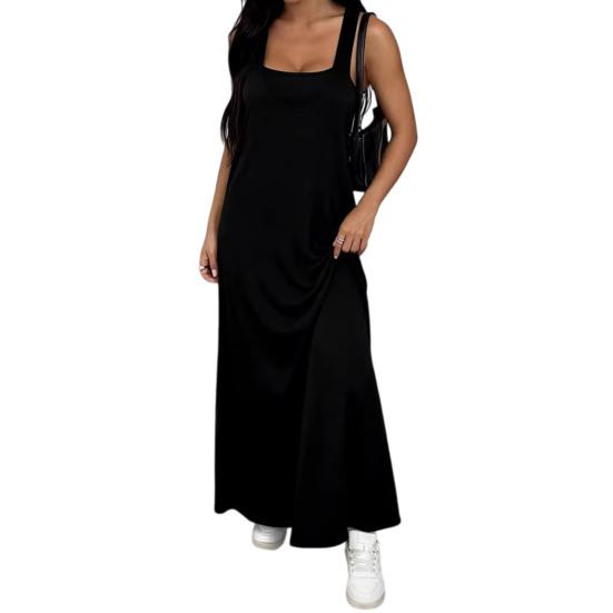 

Women Cami Top Dress Two Piece Set Summer Solid Color Wide Strap Long Dress Camisole Casual Ankle Length Sleeveless Midi XXL чорний