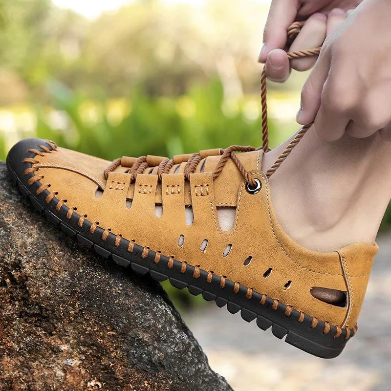 Fashion 2025 New Summer Men Genuine Leather Sandals Business Casual Shoes Men Outdoor Beach Sandals Roman Men Summer Water Shoes Size 48