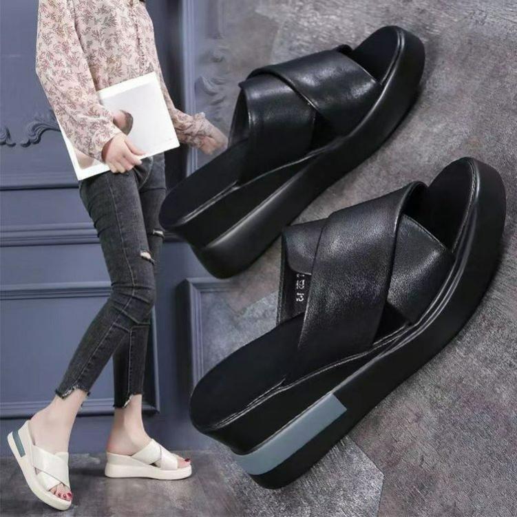 Wedge-heeled Slippers Women's Summer Fish Mouth High-heeled Sandals Thick-soled Sponge Cake Slippers Thick-soled Increased