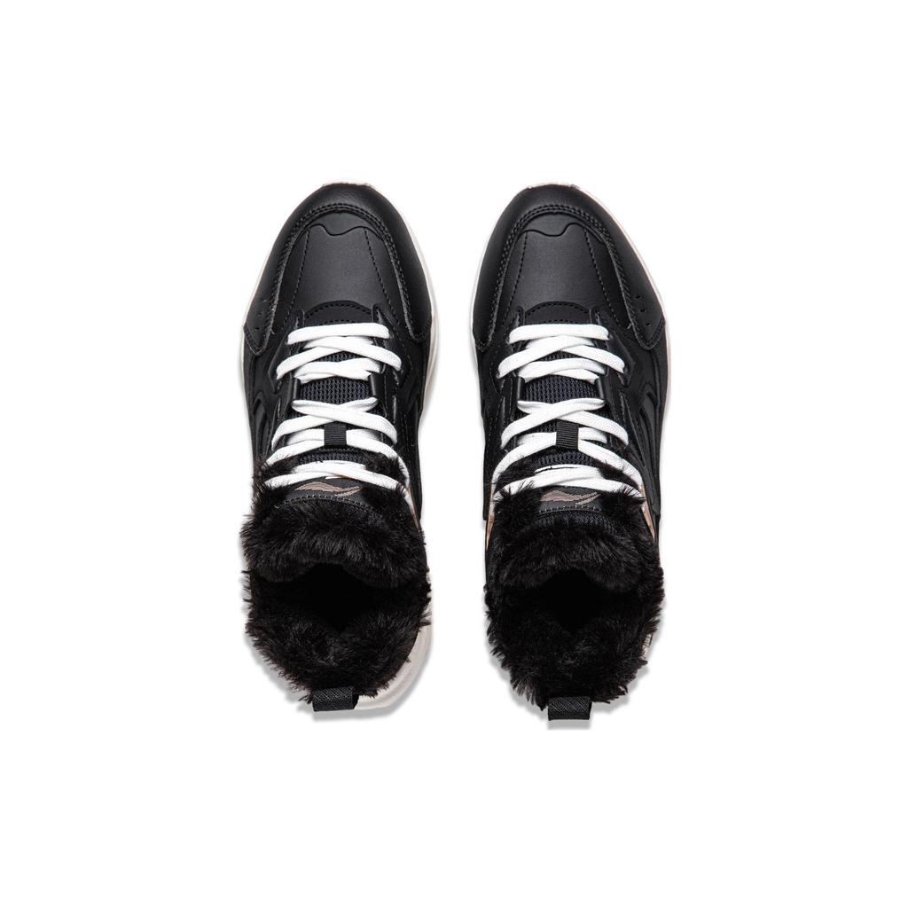 Li Ning Defender Slip Resistant Abrasion Resistant Thermal Mid top Running Shoes Women's Black White AGLT128-1