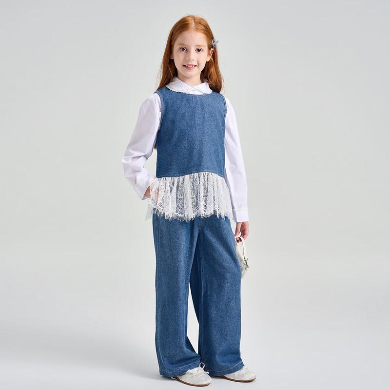

Montagut Girls Summer Spliced Lace Denim Vest & Pants Set 120