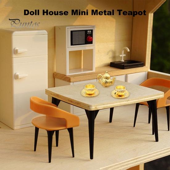 5 Stück/Set 1:12 Puppenhaus-Teekannen-Set, Miniatur-Teekanne, Teetasse, Untersetzer, Modell-Set, Esstisch, Modell, Dekor, Spielzeug, Puppenhaus-Zubehör