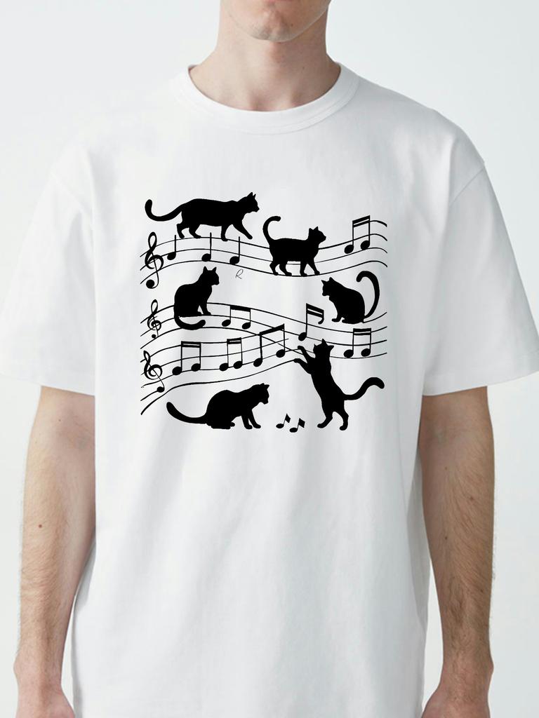 Music  Cat Print Crew Neck Tshirt Fashion Casual Short Sleeve Tee Outdoor Summer Breathable Sports Round Neck T Shirt Tshirts