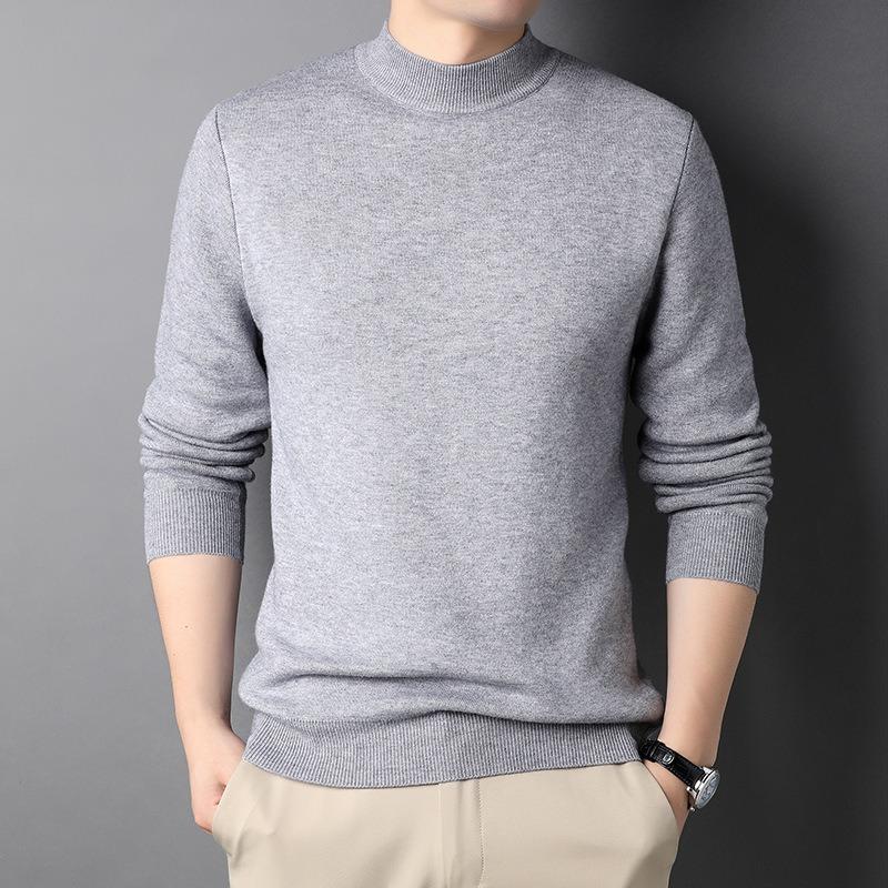 New Autumn Solid Color Half-turtleneck Men's Slim-fit Sweater