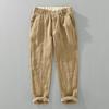 Men's Summer Straight-Leg Ramie Casual Pants, Japanese Retro Loose-Fitting Breathable Cotton-Linen Cropped Pants
