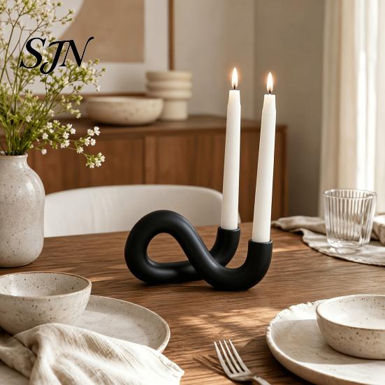 Creative Housewarming Gifts 3D Printed Infinity Loop Taper Candle Holder, Abstract 2?Candlestick Stylish Living Room Ornament Minimalist Stand