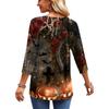 Women's Casual V-Neck Three-Quarter Sleeve Blouse with Halloween Print for Fall Parties