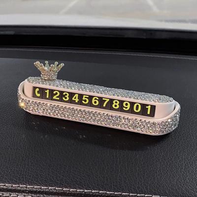 Temporary Car Parking Sign, Phone Number Sign, Women's Creative Mobile Card, Mobile Phone Sign, Car Decoration, Inlaid with Diamonds