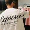 Trendy Brand Represents Retro Cursive Alphabet Short Sleeve Loose Couple Men's and Women's T-Shirt Half Sleeve