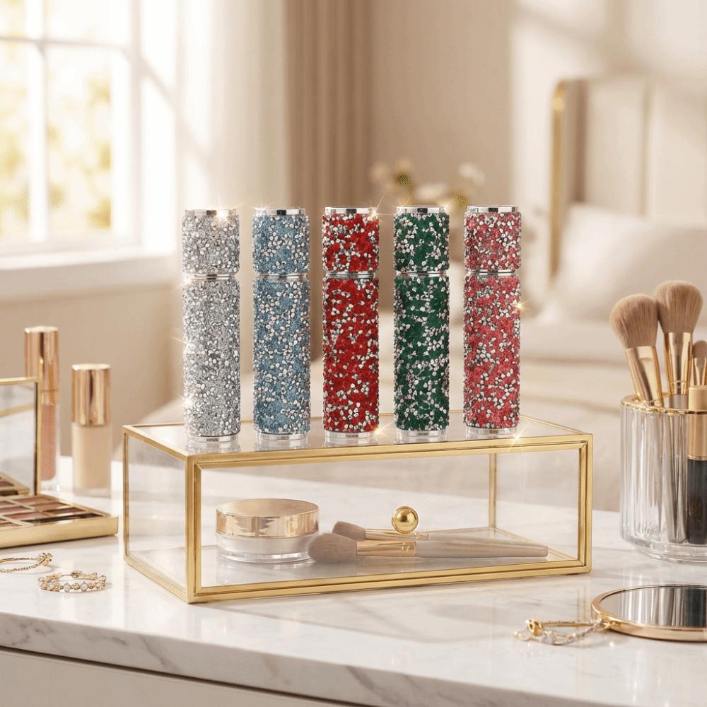 Rhinestones Empty Atomizer Refillable Cosmetic Container Sparkling 10ml Perfume Bottle  Travel