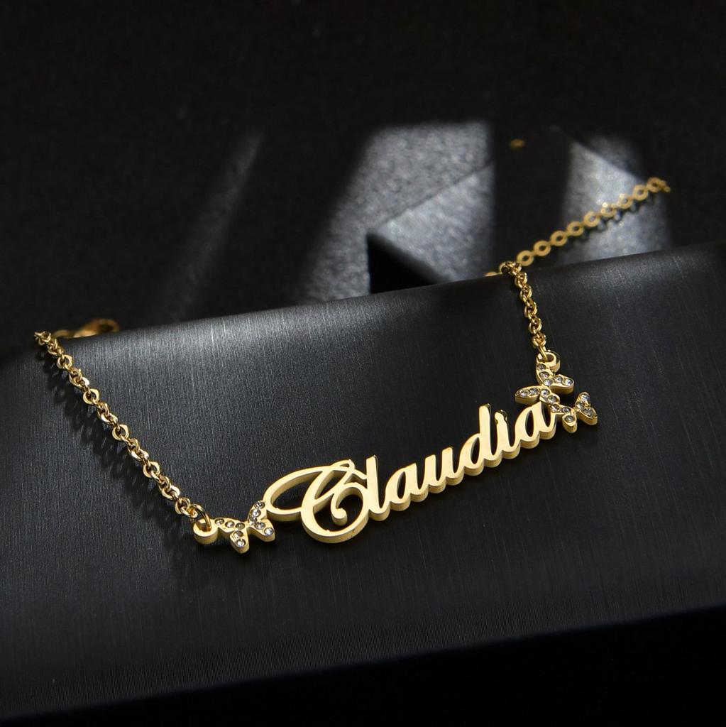 Atoztide Personalized Custom Name Necklace Zircon Heart Crown for Women Stainless Steel Pendant Box Chain Birthday Jewelry Gift