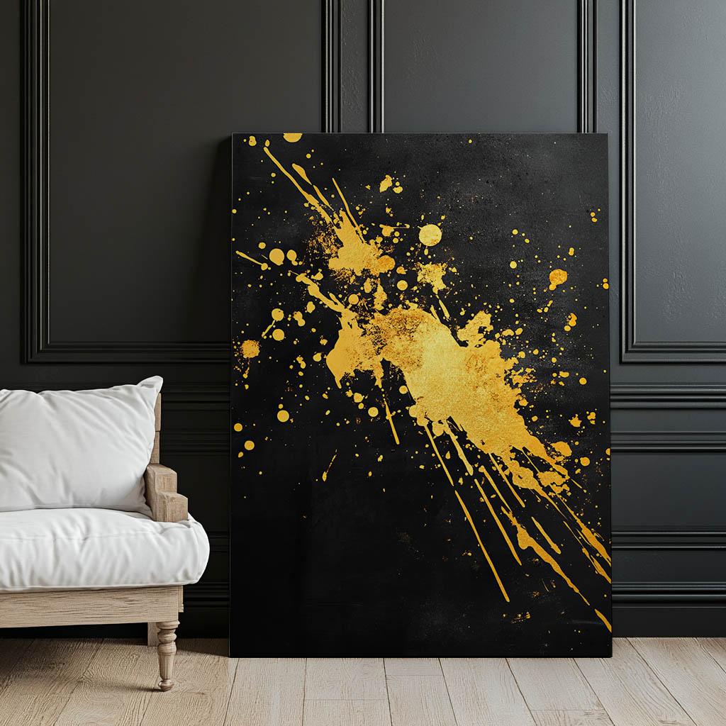 Złote Iskry Na Czarnym Tle Złote Iskry Na Czarnym Tle, 30X40 Cm, Rama Aluminiowa Złota, Papier Matowy 230 Gsm