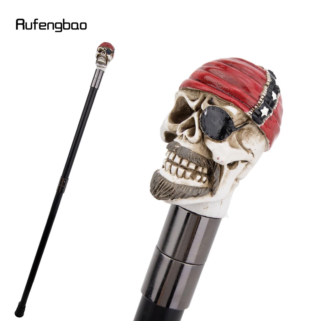 White Resin Red Hat Skull Head Walking Cane Fashion Decorative Steel Stick Gentleman Elegant Cosplay Cane Knob Crosier 93cm