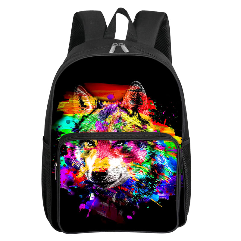 Wolfsmuster Quadratische Vordertasche Rucksack Reißverschluss Große Kapazität für Jungen/Mädchen Bestes Geschenk 2D Flach Cartoon Kinder Schultasche