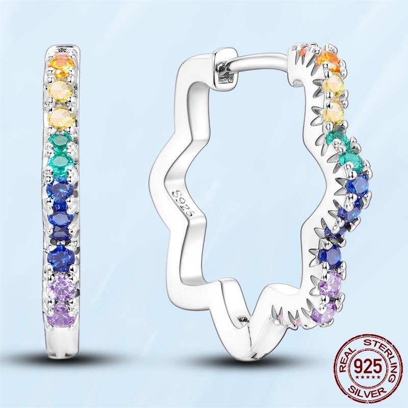 Real Original 925 Sterling Silver Daisy Flower Feather Hoop Heart Stud Earrings Fit Women Fashion Jewelry Engagement Party Gift