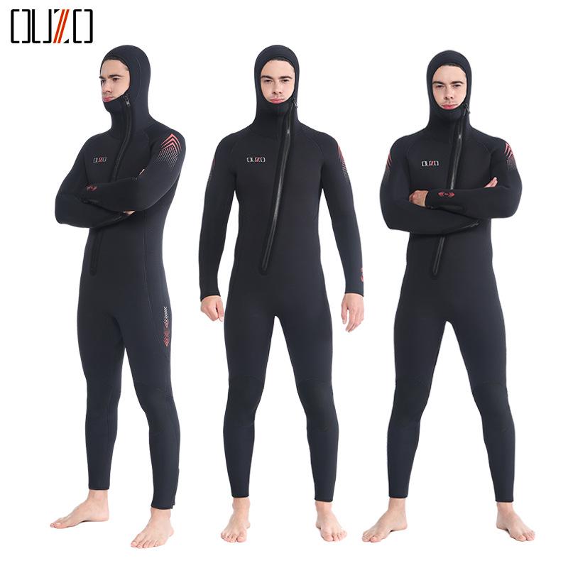 OUZO 7mm Men's One-Piece CR Elastic Wetsuit for Cold-Proof Diving, Surfing, and Winter Swimming.