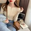 Fashion Crew Neck Knitted Women Pullover Sweater Autumn and Winter Long Sleeve Slim Fit Inner Bottoming Shirt Office Elegant Buttons Tops Clothing